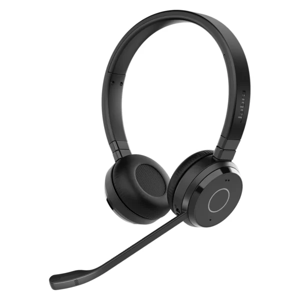"Jabra Evolve 65 SE USB-A MS wireless stereo headset with boom arm microphone and USB-A Bluetooth adapter."