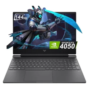 HP VICTUS 15 FA2082WM Main HP Victus 15 gaming laptop in sleek dark finish showing its backlit keyboard and 15.6-inch display.