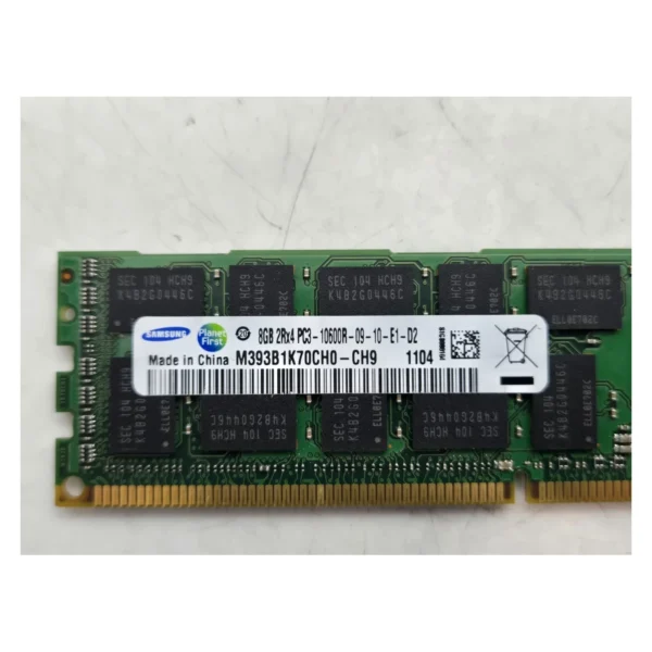 Ram 8GB DDR3 Server 3 8GB DDR3 ECC Registered server RAM module displaying its memory chips and gold contact pins.