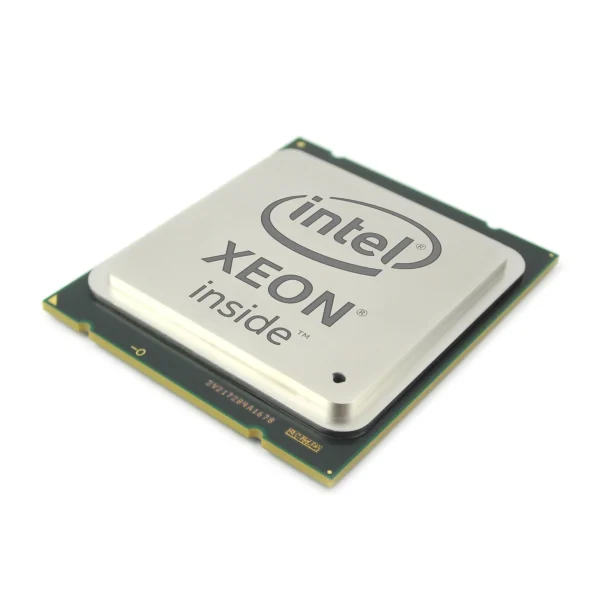 Intel Xeon Scalable server processor displaying its golden contact pads and metallic heat spreader.